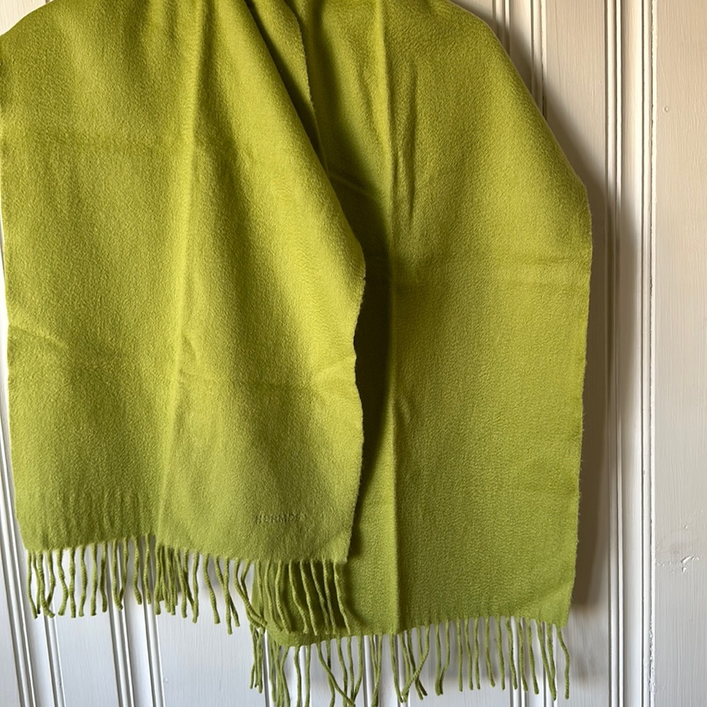 Hermes Light Olive Green Cashmere Scarf - Picture 2 of 6